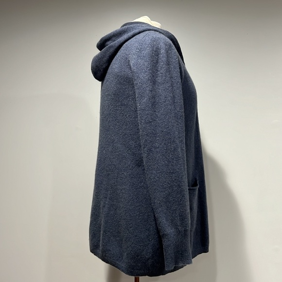 Tahari Hooded Cashmere Long Cardigan Sweater Coat Wrap Blue Womens M - Picture 7 of 17